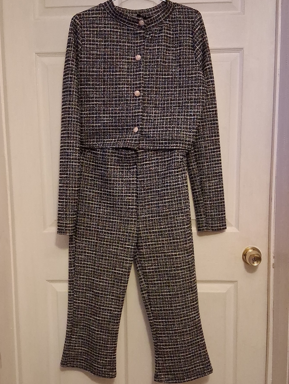 Fashion Nova Pantsuit Black & White Tweed Crop Jacket with Straight Leg Pants